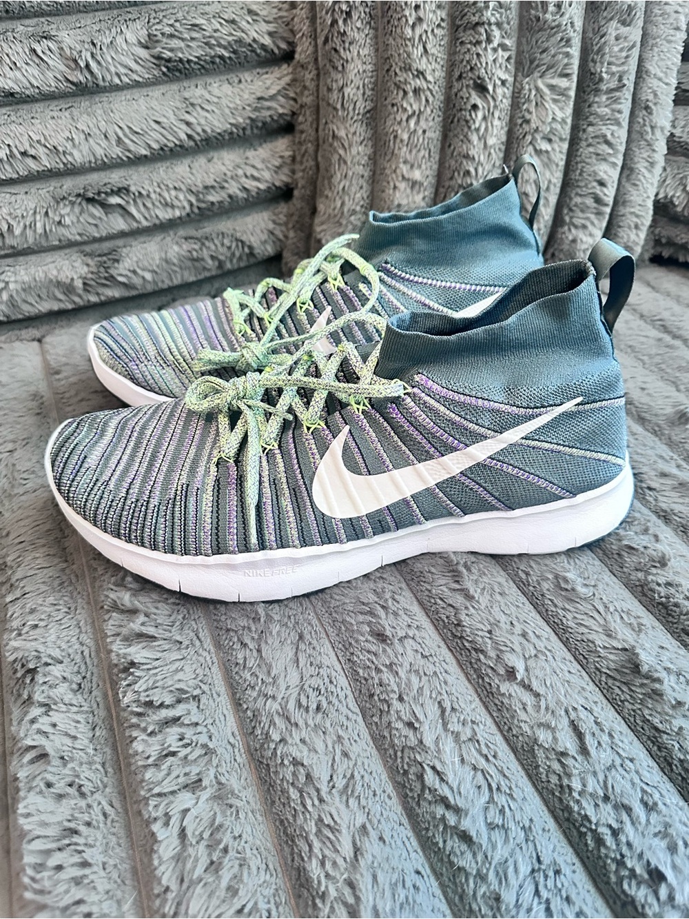 Nike Free Train Force Flyknit Mid Training Shoes Gray Purple Green Men’s Size 14